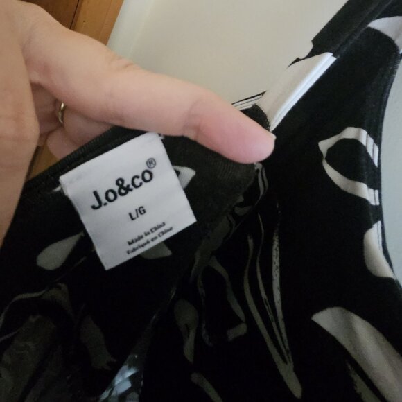 NWOT J.o&co Black & White Floral Leaf Tropical Print Jumpsuit Sz Lg - Picture 5 of 5